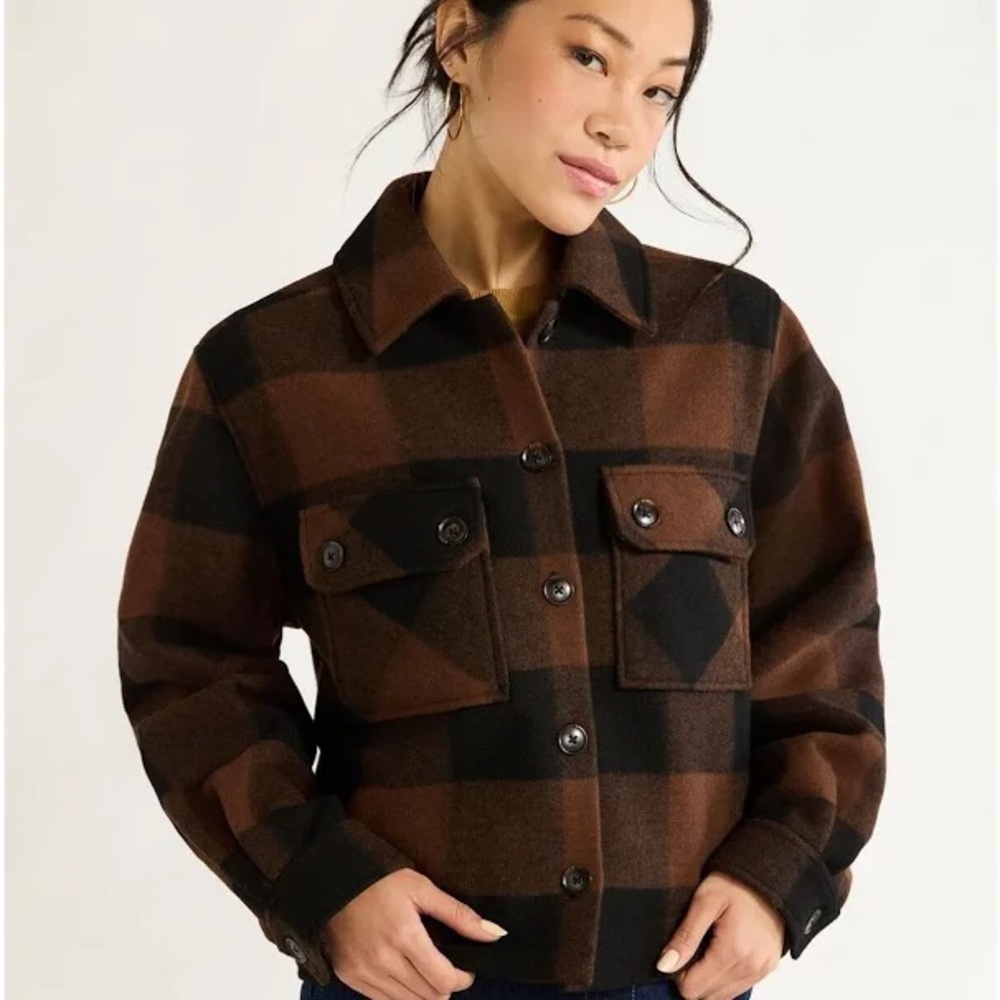 Pumpkin Spice - Free Assembly Utility Jacket Women's Size XXL Cropped Plaid -
